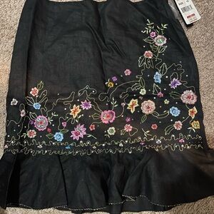 Floral Embroidered Black Skirt